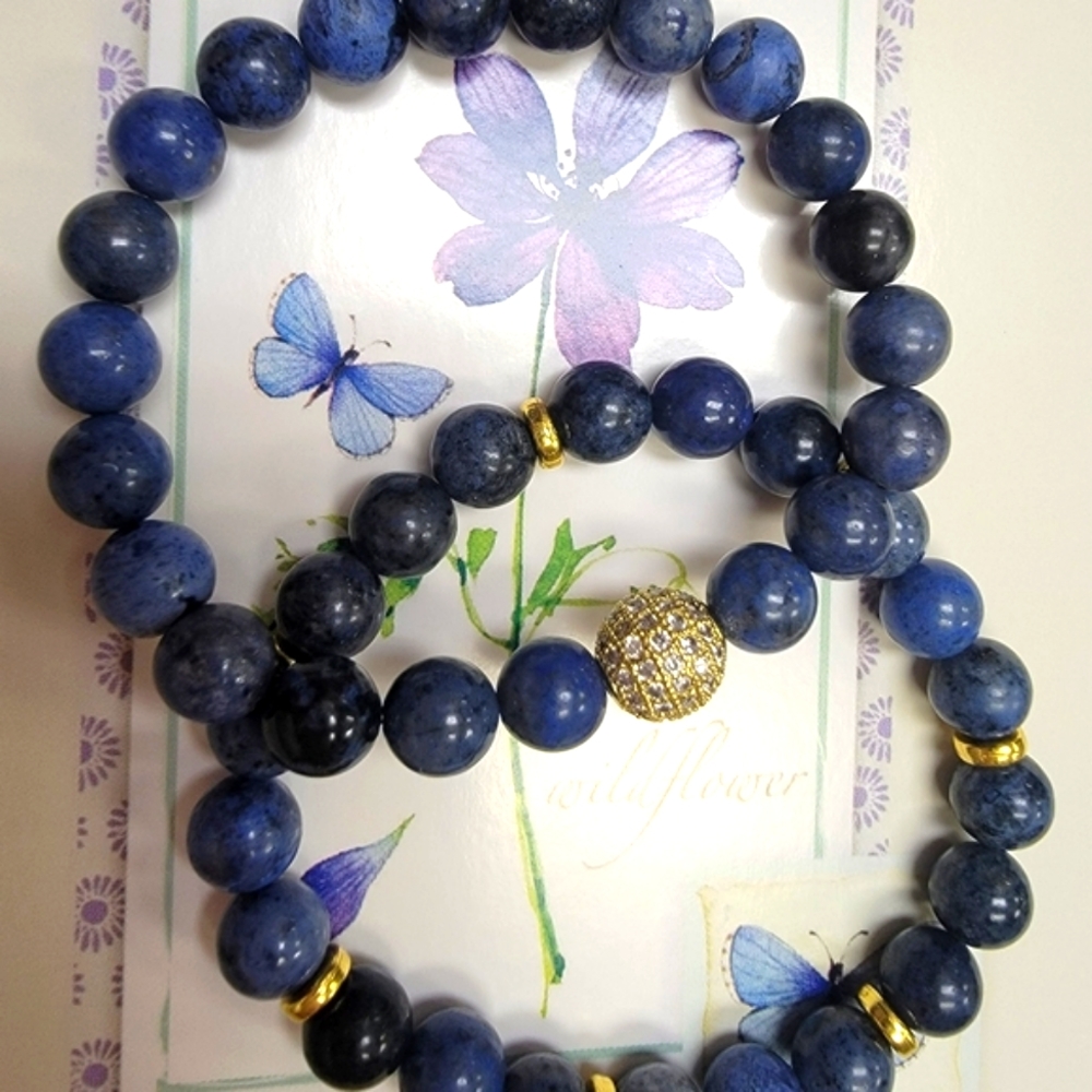 Dumortierite and CZ Bracelet Set